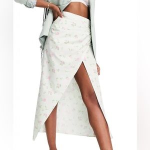 ASOS Ruched Side Slit Cotton Midi Skirt